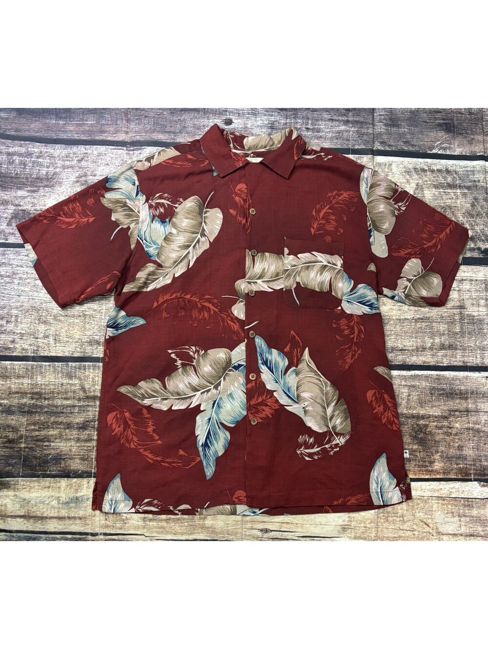 Island Shores Shirt Mens Large Silk Floral Hawaiian Button Up Short Sleeve Red